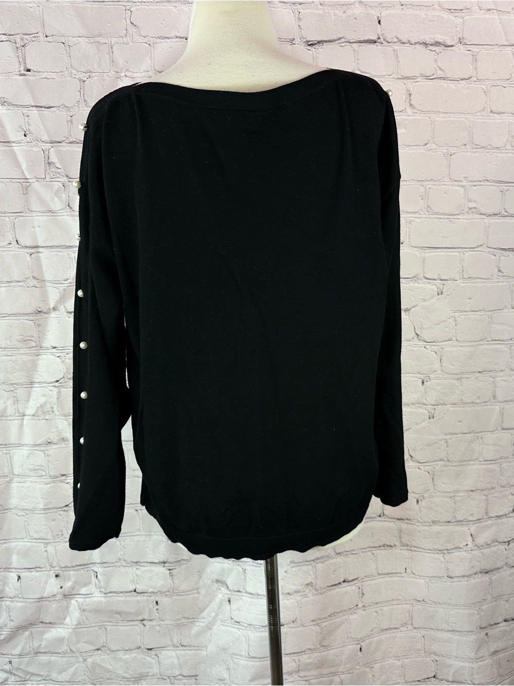 Talbots Black Sweater Pearl accent split Sleeves womens XL holiday glam feminine - Picture 2 of 7